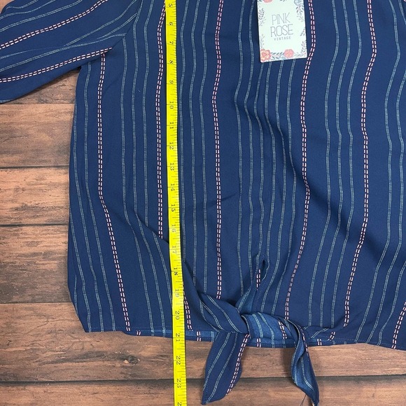 PINK ROSE Striped Navy Tie Knot‎ Scoop Neck Blouse Top Womens Small NWT - Picture 5 of 9